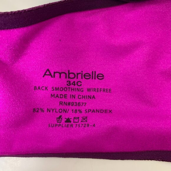Ambrielle Back Smoothing Wire Free Bra in Purple Lace - Size 34C - Picture 5 of 6